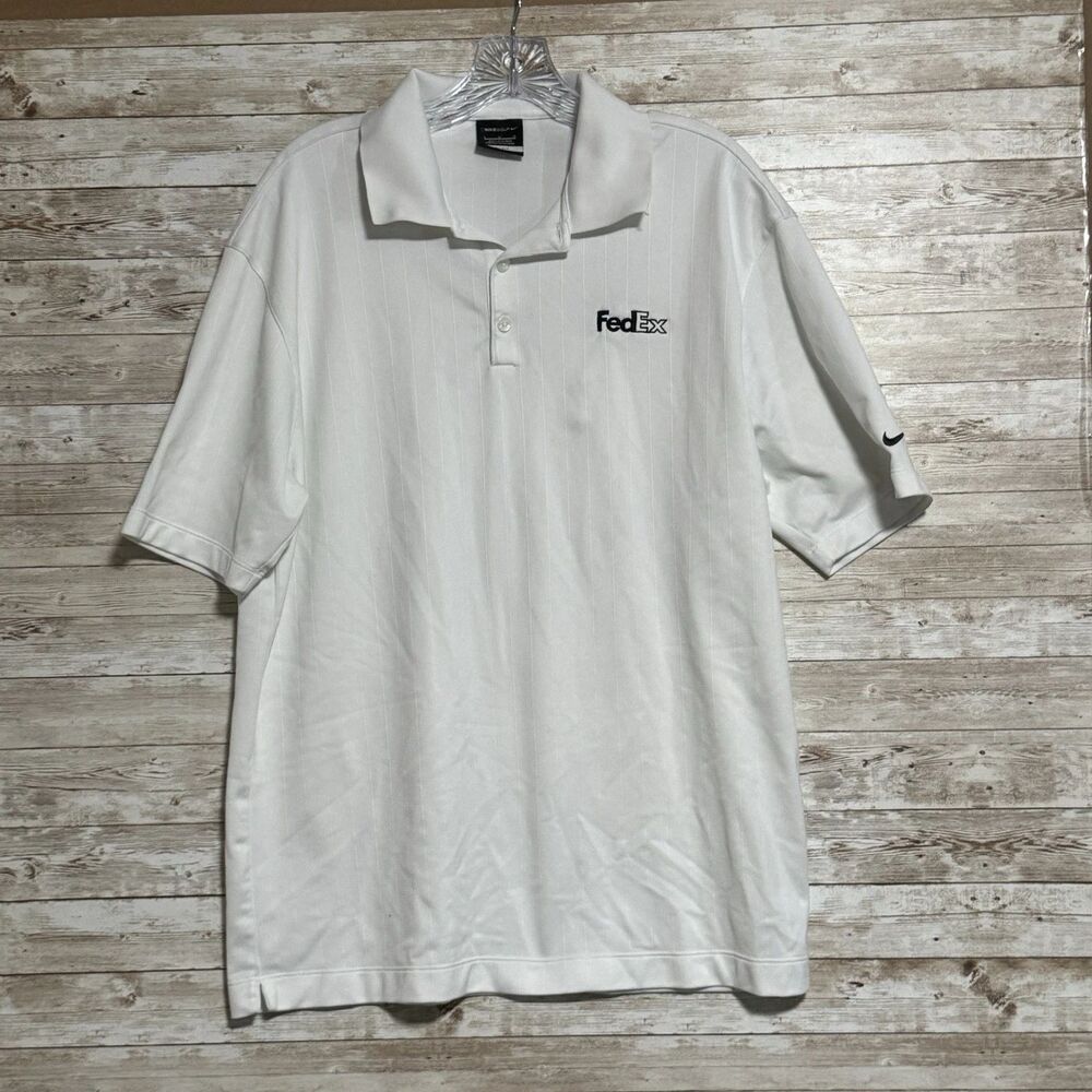 Vtg FedEx Polo Shirt by Nike Golf Mens L White Dri Fit Golf Old Money